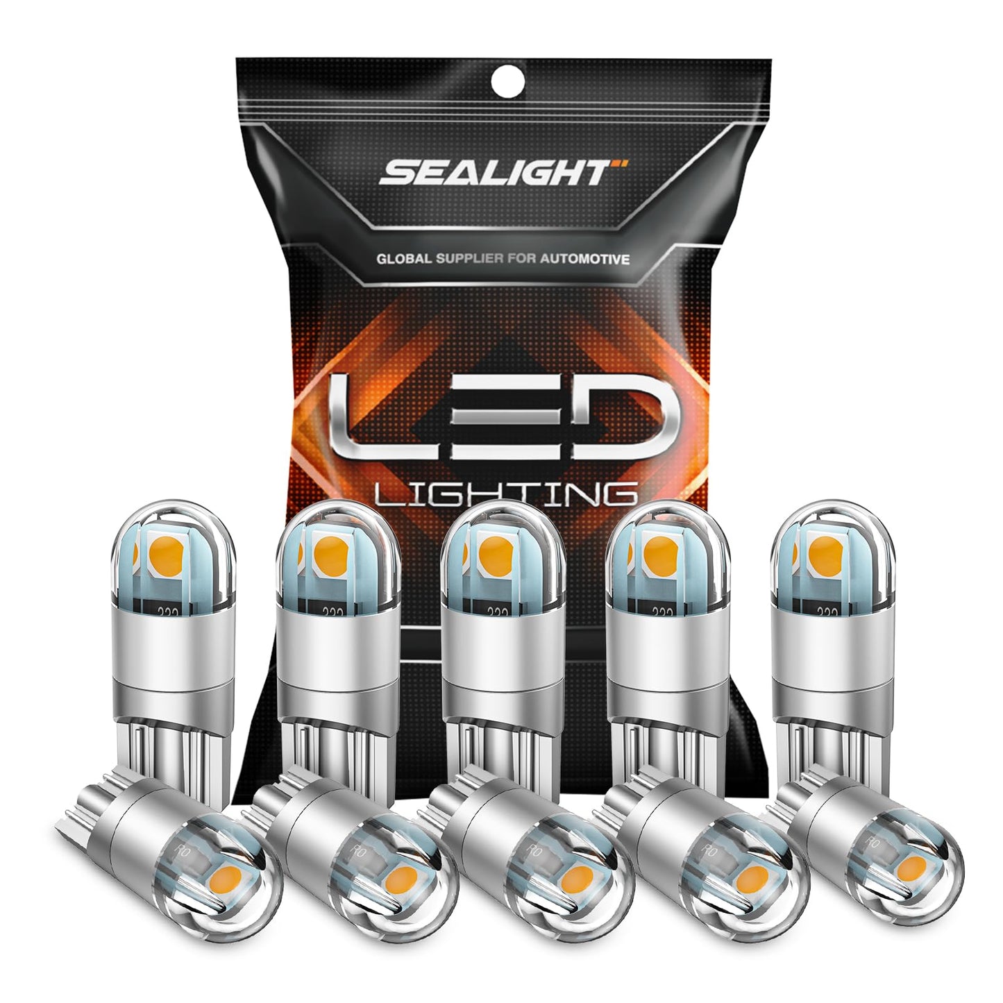SEALIGHT 194 LED Bulb 6000K White, License Plate Light, Dome Light, T10 168 2825 W5W 3030 Bright Chips Wedge for Replacement Light Bulb, Map Trunk Door Courtesy Dash LED Light Bulb,Pack of 10