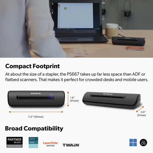 Ambir ImageScan Pro 667 Business Card Scanner with AmbirScan Business Card for Windows PC and MAC