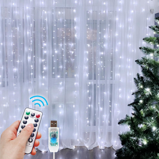 HOLITS 200 LED Fairy Curtain Lights, Warm White, 6.6 x 6.6 FT, USB Plug, Remote, Indoor/Outdoor, Model DIDCL01B-10