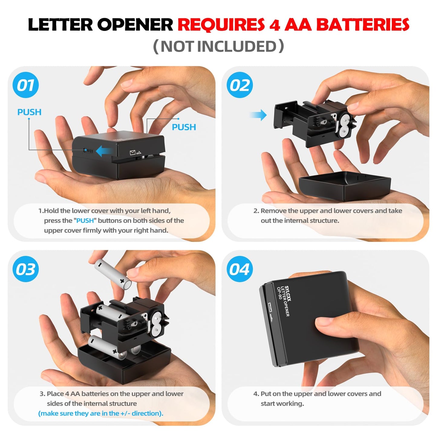 Battery Operated Electric Letter Opener - Letter Openers Envelope Slitter, Envelope Opener, Mail Opener, Universal Envelope Efficient Letter Opener Tool for Office, Home (Black)