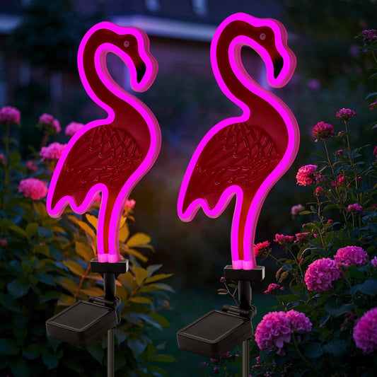 Solar Flamingo Pink Neon Light, 2Pack Pink Flamingos for Yard, Flamingo Gifts for Mothers Day Mom Women Path Light for Lawn Patio Walkway Decor
