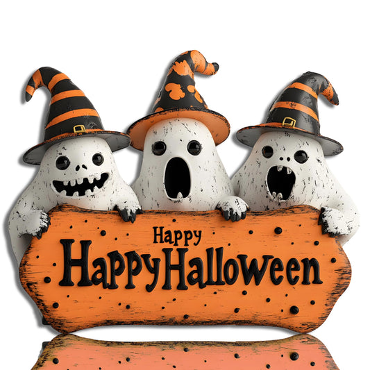 Halloween Door Sign Halloween Decorations - Spooky Ghost Wood Door Hanging Sign Decoration,Halloween Wooden Wall Decor for Outdoor Outside Porch,Indoor Wall Hanging Decoration Orange FXLKHERS