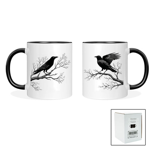 Gothic Raven Mug – Ceramic Crow Coffee Cup for Bird Lovers | Goth Decor Drinkware for Men | Unique Crow Gifts & Gothic Merch