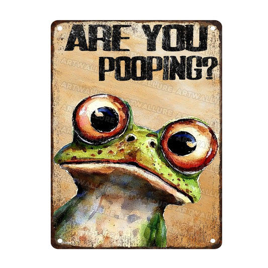 ARTWALLURE Frog Wall Art Are You Pooping? Metal Sign 12x16 Inch Vintage Humorous Bathroom Decor for Toilet Restroom