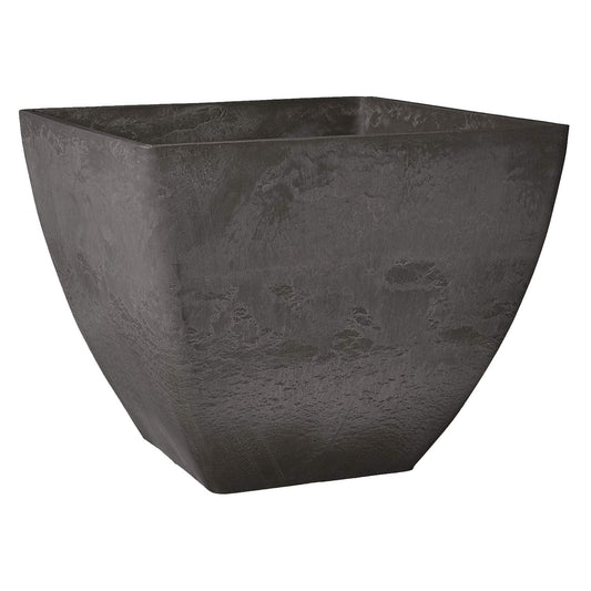 PSW Pot Collection 16x13 inch Plastic/Stone/Wood Composite Square Planter – No Drainage Hole (Drillable), Modern Indoor/Outer Pot for Flowers, Foliage, Succulents, Fairy Gardens, Dark Charcoal