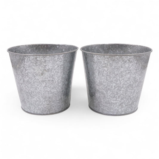 Hosley Set of 2 Galvanized Metal Buckets with Liner – Farmhouse Planters, Floral Arrangements, Storage & Candle Decor Indoor Outdoor Rustic Home Decor Pots