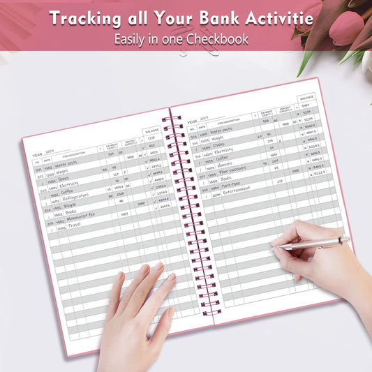 Check Registers for Personal Checkbook, Spiral Large Check Register Book, Budget Planner with Check Register for Personal and Work, 7.5'' x 10'' - Pink
