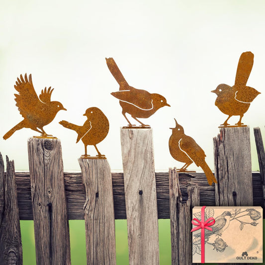 OULYDEKO 5PCS Rusty Birds Decoration,Outdoor Bird Wall Decor,Metal Birds Yard Decor, Metal Birds Craft Statue Ornaments - Garden Sculptures and Yard Art, Fence Decorations Outdoor,Rustic Garden Decor