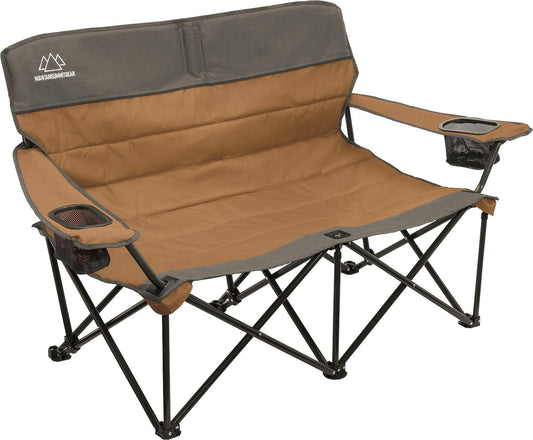 MOUNTAIN SUMMIT GEAR Quilted Low Loveseat Camping Chair for 2 with Padded Seat and Back for Camping/Hiking/Backpacking Made by Caddis Sports (Low Loveseat (Brown))