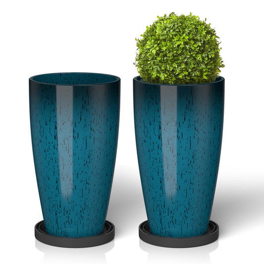 ZMTECH 21 Inch Tall Plant Pots for Indoor & Outdoor Use Set of 2, Large Plastic Planters with Removable Tray for Outside with Drainage Holes for Front Porch Patio Garden, Dark Teal Blue