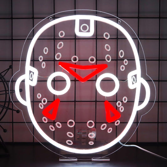 TOPQUALI Horror Movies Neon Signs For Wall Decor, Dimmable Friday The 13th Led Light Up Signs for Room Bar Man Cave Movie Night Party Halloween Decorations Gifts 12.2 * 12.5 inch