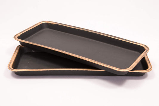 Sapphire USA 16" Decorative Rectangular Tray/Saucer (2 Pack) Fancy Trim Rustic/French Country Look, Planter Base for Indoor/Outdoor Decor Use. Long Lasting, Reusable Light Weight (16 inches, Gold)
