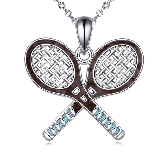 YFN Wooden Tennis Racket Necklace S925 Sterling Silver Tennis Player Jewelry Gifts for Women Sports Lovers