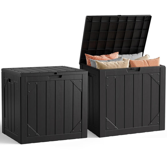 MAKE CHANGES Outdoor Storage Box,30 Gallon Deck Box Outdoor Storage Bench Outside Waterproof Resin Storage Bench, Lockable Patio Cushions, Garden Tools Storage For Furniture, UV Resistant Black