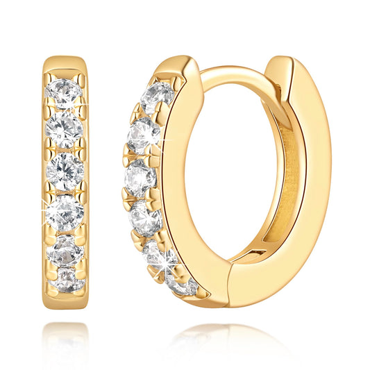 vuiikhir 14K Gold Earrings for Women 14K Gold Hoop Earrings for Women Cubic Zirconia Shining Gold Hoops Earring for Womens Hoop Lightweight Hoops Earring for Womens 12/14/16/20/25/30mm (12mm)