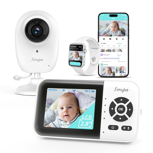 Simyke Smart Video Baby Monitor with Camera and Audio,Dual Mode,WiFi On/Off Switch,2.8inch Display,App,1080p Camera,1500ft Long Range,Night Vision,2-Way Talk,AI Baby Growth Album Function