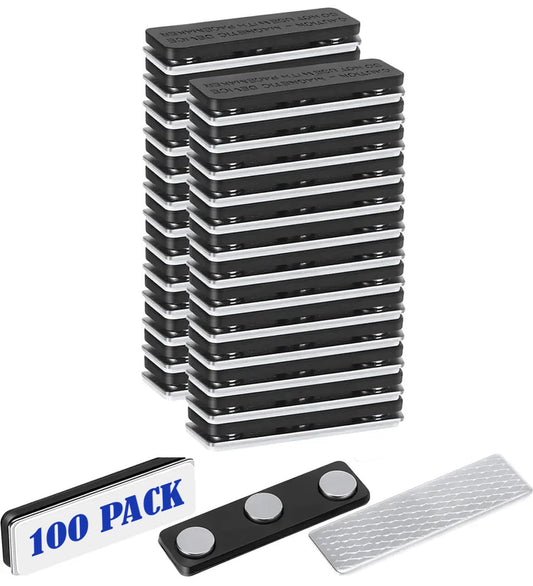 Magnetic Name Tags 100 Pack for Classroom Students, Office. Reusable ID Badge Magnets with 3M Adhesive Backing for Clothing, Uniforms, Shirts - Magnet Tag Badge Holders, Back Plates, 100 Sets in Bulk
