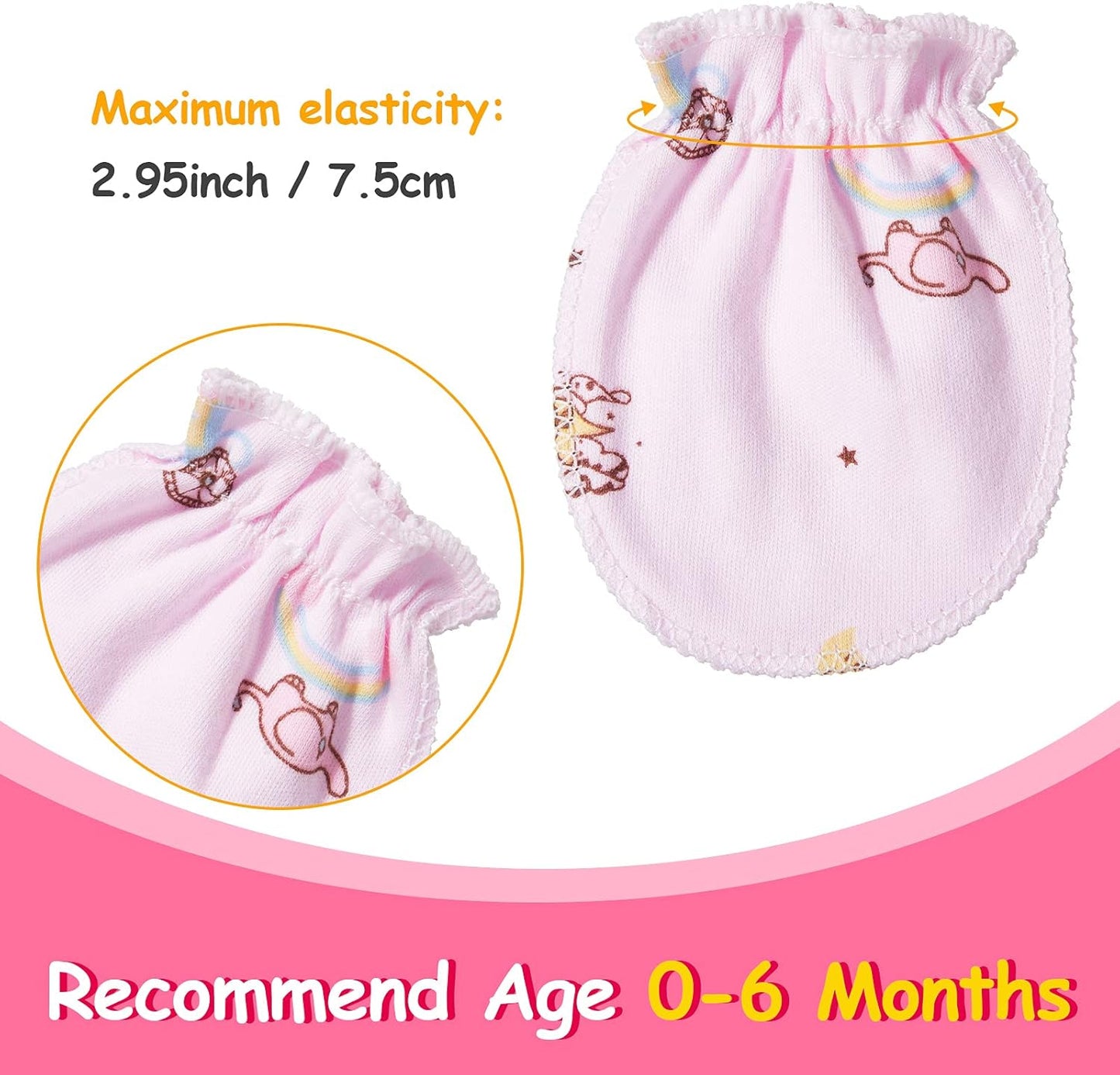 Geyoga Manoplas para bebé recién nacido, antiarañazos, suaves y elásticos para bebés de 0 a 6 meses, estilo lindo, 24 pares), Bonito estilo.