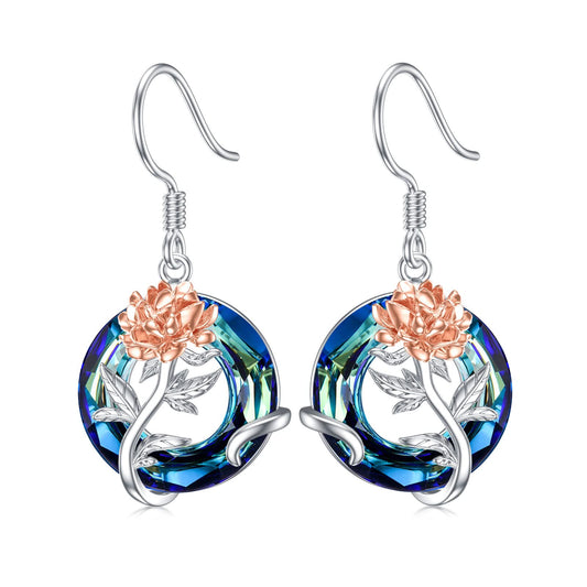 TOUPOP September Birth Flower Earrings Peony Drop Dangle Earrings Blue Crystal Jewelry Birthday Mothers Day Gifts for Women Mom Her