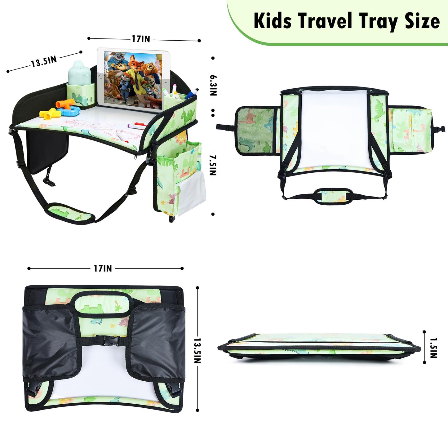 WENRENER 2PCS Kids Travel Tray, Car Seat Tray for kids Travel, Toddler Road Trip Essentials With Drawing Kit, Toddler Lap Desk Organizer for Car, Carseat Table for Airplane