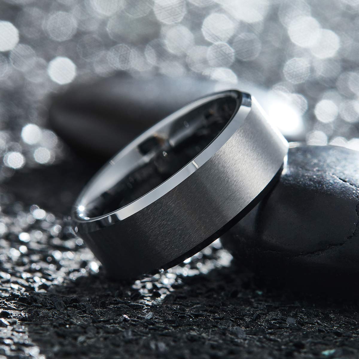 King Will Silver 9mm Men's Wedding Ring - Brushed Matte Finish, Beveled Polished Edge, Comfort Fit Size 8