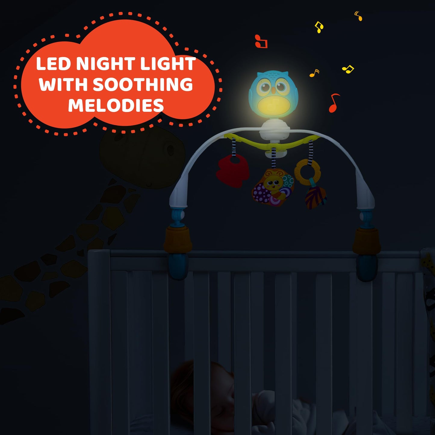 Baby Stroller Arch Toy with Relaxing Music & Lights - Adjustable Activity Arch & Play Accessories - Baby Bouncer Toy Bar, Carseat, Crib, Stroller Hanging Toys for Infants 0 Months Old & Up