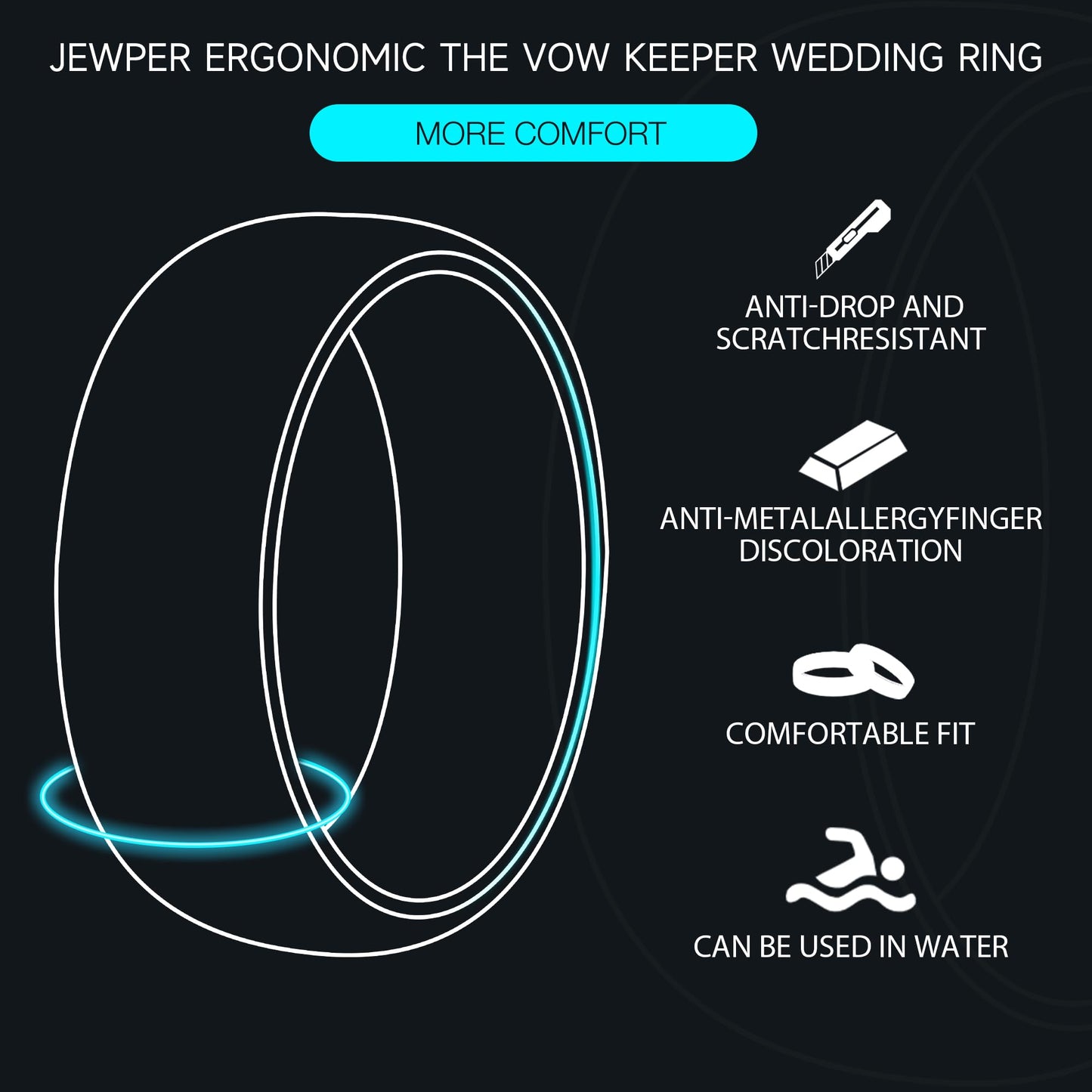 JEWPER 2/4/6/8mm Black/silver/gold Tungsten Rings for Men Womens Couple Fashion Jewelry Promise Engagement Wedding Band Hammered Inner ring inlaid with olive wood Carbide Polished Edge Comfort Fit