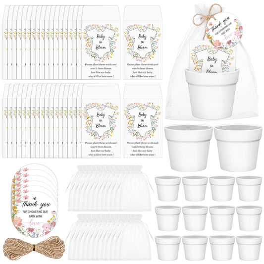 HCEWSBFD 36 Sets Baby in Bloom Seed Packets Bulk Mini Plastic Flower Pots Kraft Wildflowers Envelopes with Thank You Tags Organza Bags Baby Shower Party Favors Gender Reveal for Guests(No Seed)