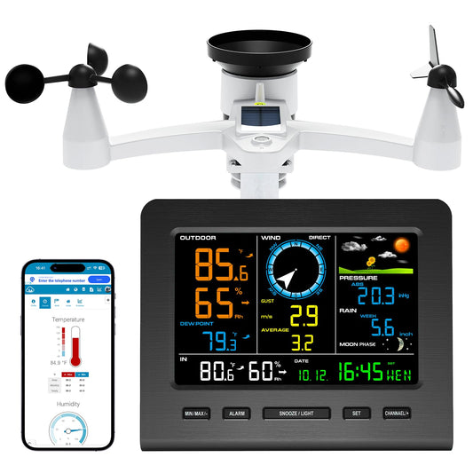 Urageuxy WiFi Weather Stations Wireless Indoor Outdoor, Home Weather Station with Rain Gauge, Wind Speed/Direction, Indoor/Outdoor Thermometer/Humidity, Moon Phrase, Alarm Clock, Barometric Pressure