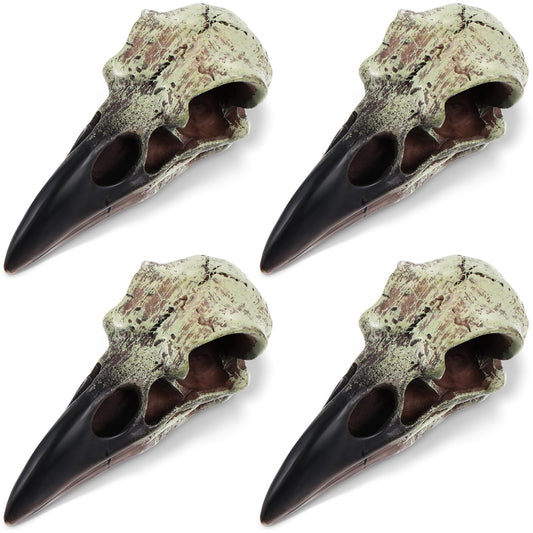 Geetery Goth Raven Skull Figurine Gothic Home Decor Obsidian Crow Hanging Sculpture Resin Animal Skull Statue Halloween Occult Ornament for Faux Bird Bone Jewelry Necklace Decor Gift(4 Pcs,2.36 Inch)