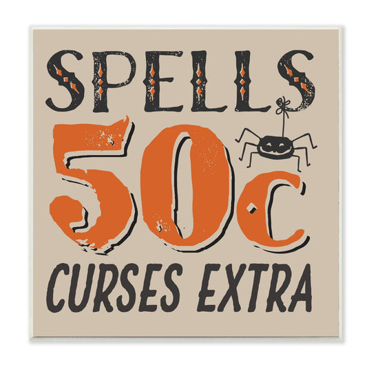 The Stupell Home Décor Collection Spells for Sale Curses Extra Black and Orange Spider Typography