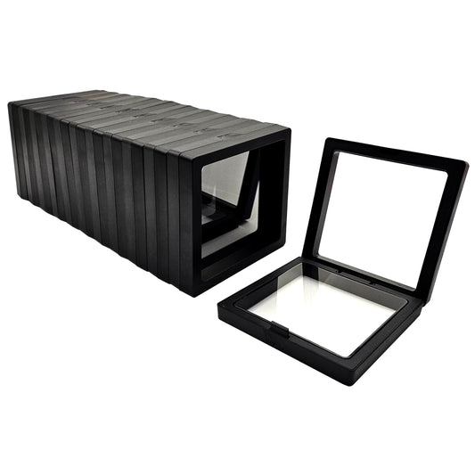 ailison 12PCS 3D Floating Frame Display Stand, Jewelry Box, Gift Box, Ornament Organizer, Small Travel Jewelry Box, PE Film Anti-Oxidation, Suspended Display Box Stackable (Black, 3.54 * 3.54)