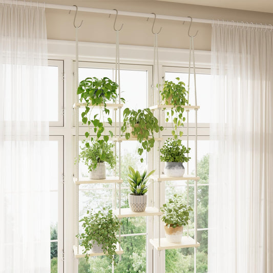 Vihawke Window Plant Shelves, 8 Tier Window Sill Shelf for Plants, Macrame Hanging Plant Stand Indoor, Plant Hanger Floating Shelves, Window Plants Holder Boho Decor Living Room Bedroom Wall Decor