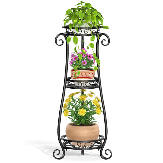 LASZOLA 3 Tier Black Metal Plant Stand for Multiple Large Planters Indoor Outdoor Organizer, Heavy Duty Tall Flower Stand for Corner Patio Bathroom Office, Modern Sturdy Vertical Iron Rack, Cat Proof
