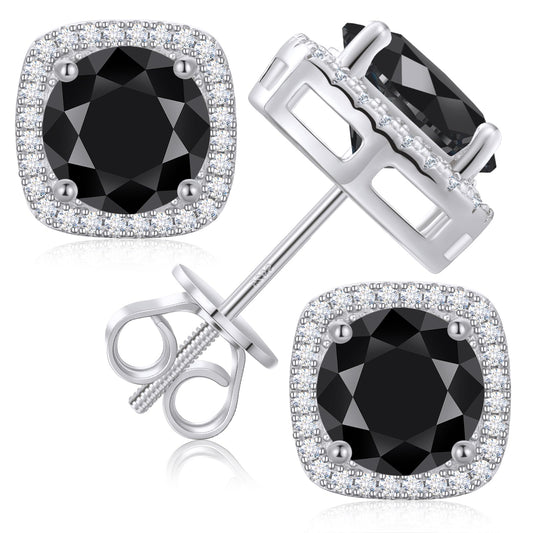 Gugots Moissanite Halo Square Stud Earrings Screw Back 925 Sterling Silver Lab Brilliant D Color VVS1 Clarity Hypoallergenic Earrings for Women Men Black White Gold Plated 0.8CT 6MM*2