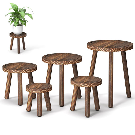 Vecxoty 5-Pack Wood Plant Stands Indoor, Single Plant Stand for 6-12 Inch Pots, Mid-Century Modern Plant Stool, Tall Plant Stand for Large Plants for Living Room, Balcony, Office (Dark Brown)