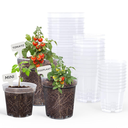 homenote Clear Nursery Pots for Plants,4/5/6.7 Inch Plant Pot for Planting Plastic Seedling Pots with Drainage Holes Seed Starter Pot Flower Pots High Transparency with 20 Plant Labels (30 Pack)