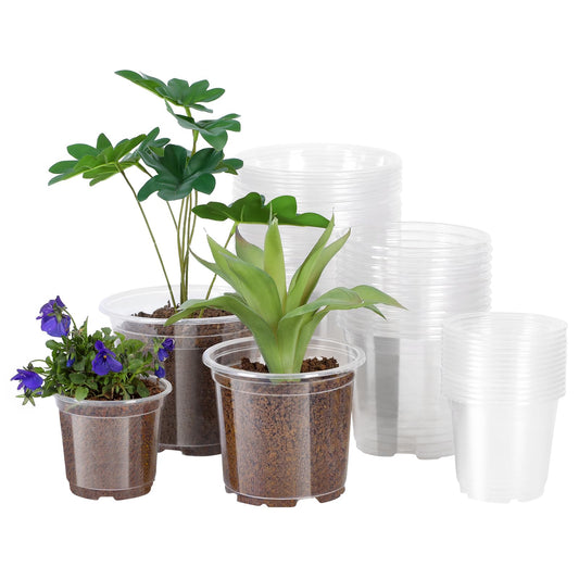 JERIA 30 Pack 6/5/4Inch Clear Nursery Pots with Drainage Holes, Clear Plant Pot for Planting, Transparent Plastic Plant Pots,Durable Seed Starting Pot for Succulents
