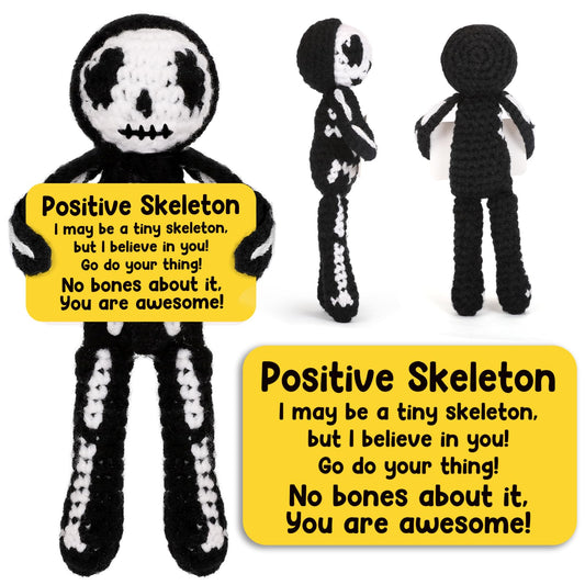 Hweijm Positive Skeleton Skull Christmas Stocking Stuffer Crochet Gag Gift, Spooky Cute Mini Collectible for Teens Women Men Friends, White Elephant Exchange, Secret Santa Gift, Skeleton Desk Decor