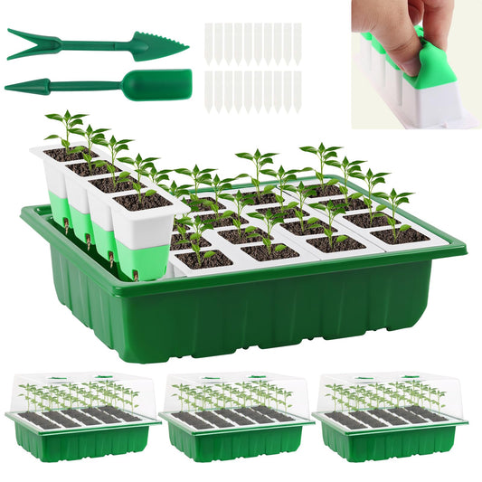 Sondiko Seed Starter Tray with Soft Silicone Cells, 80 Cells Seedling Trays Seed Startering Kit, 4 Pack Plant Starter Trays with Humidity Dome, Base Mini Greenhouse Germination Kit