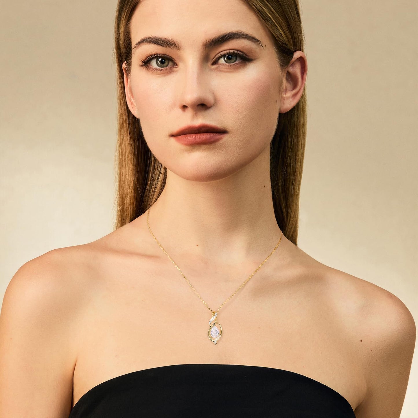 FANCIME 14K Gold Plated April Birthstone Necklace for Women Simulated Diamond Teardrop Necklace Sterling Silver Infinity Love Birthday Gifts for Women, 16"+2" Inches