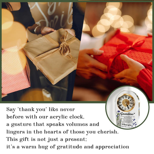 Grandma Gifts Acrylic Desk Clock, Wildflower Butterfly Quote Table Decor from Granddaughter Grandson, Mothers Day Suitable Gifts for Great-Grandma birthday, Christmas, and Thanksgiving, 4.3 x 7.8 in