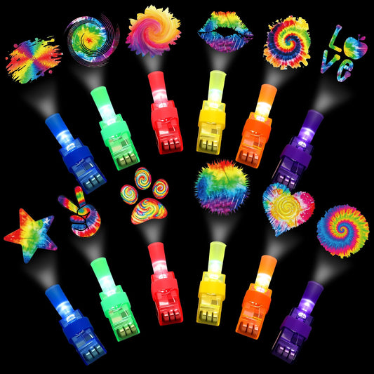 Tuanse 36 Pcs Tie Dye Finger Lights Gifts Bulk for Kids Glow in the Dark Finger Lights Colorful Birthday Themed Party Supplies Favors for Class School Prizes Gift for Kids Carnival Rewards