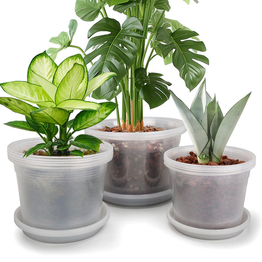 HKKZYT 8/10/12 Inch Clear Nursery Pots with Drainage and Sacuers, 15 Pack Plastic Pots for Plants Indoor Outdoor, Variety Large Clear Pots for Flowers, Succulents (8/10/12inx5pcs)
