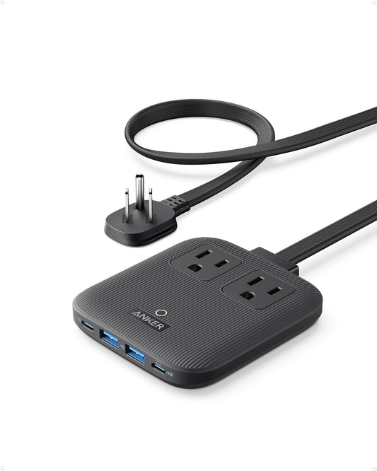 Anker Travel Power Strip, Anker Nano 67W Max 6-in-1 USB C Charger, 2 AC, 2 USB A and 2 USB C, 5ft Thin Undetachable Flat Plug Extension Cord with Multiple Outlets, Travel Essentials, Cruise Essentials