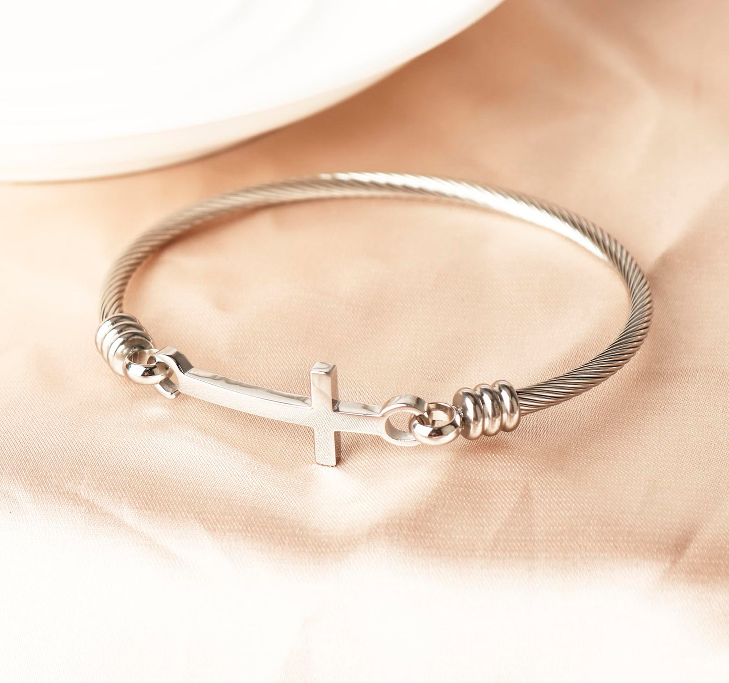 DS Religious Gift for Her Christian Cross Bracelet Bible Verse God is Within Her She Will Not Fall Inspirational Bracelets For Women Stainless Steel Jewelry Gift To Daughter Best Friend (Silver)