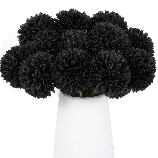 Rowfad 12 Pcs Black Artificial Chrysanthemums Flowers Silk Fake Mums Flowers for Halloween Ghothic Wedding Table Centerpiece Christmas Home Decor (12, Black)