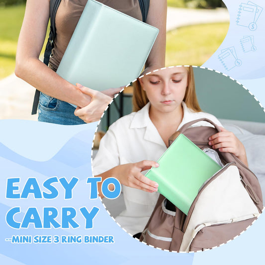 2 Pack 3 Ring Binder Junior Size Pu Leather Binder 2 Inch D Rings with 5 Colors Dividers 5.5" x 8.5" Holds Up to 500 Sheets with Pen Loop Pocket Small Binder for Office School
