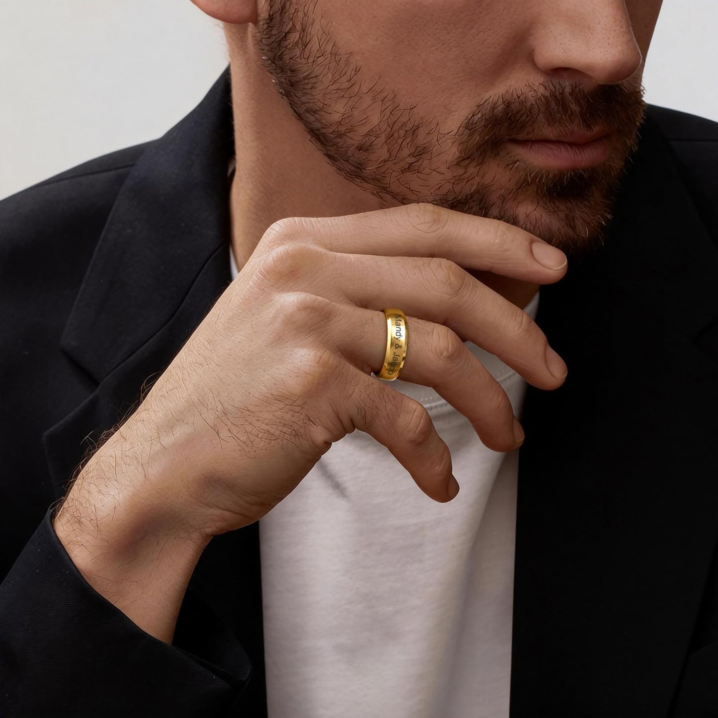 VNOX Customize Gold Plated Stainless Steel Beveled Edge Matte Brushed Finish Rings for Wedding Band,Size 11