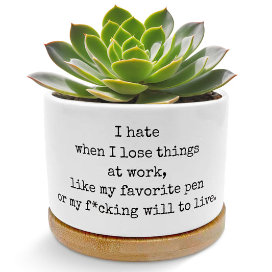 EVIHCG Office Humor Gifts Planter Pots, Funny Sarcastic Gifts for Coworkers, I Hate When I Lose Things at Work Ceramic Succulent Plant Flower Planters for Home Office Desk Table Shelf(No Plants)
